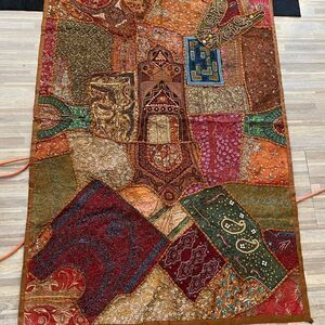 Indian 100% silk beaded wall decoration 38x59 inch, handmade